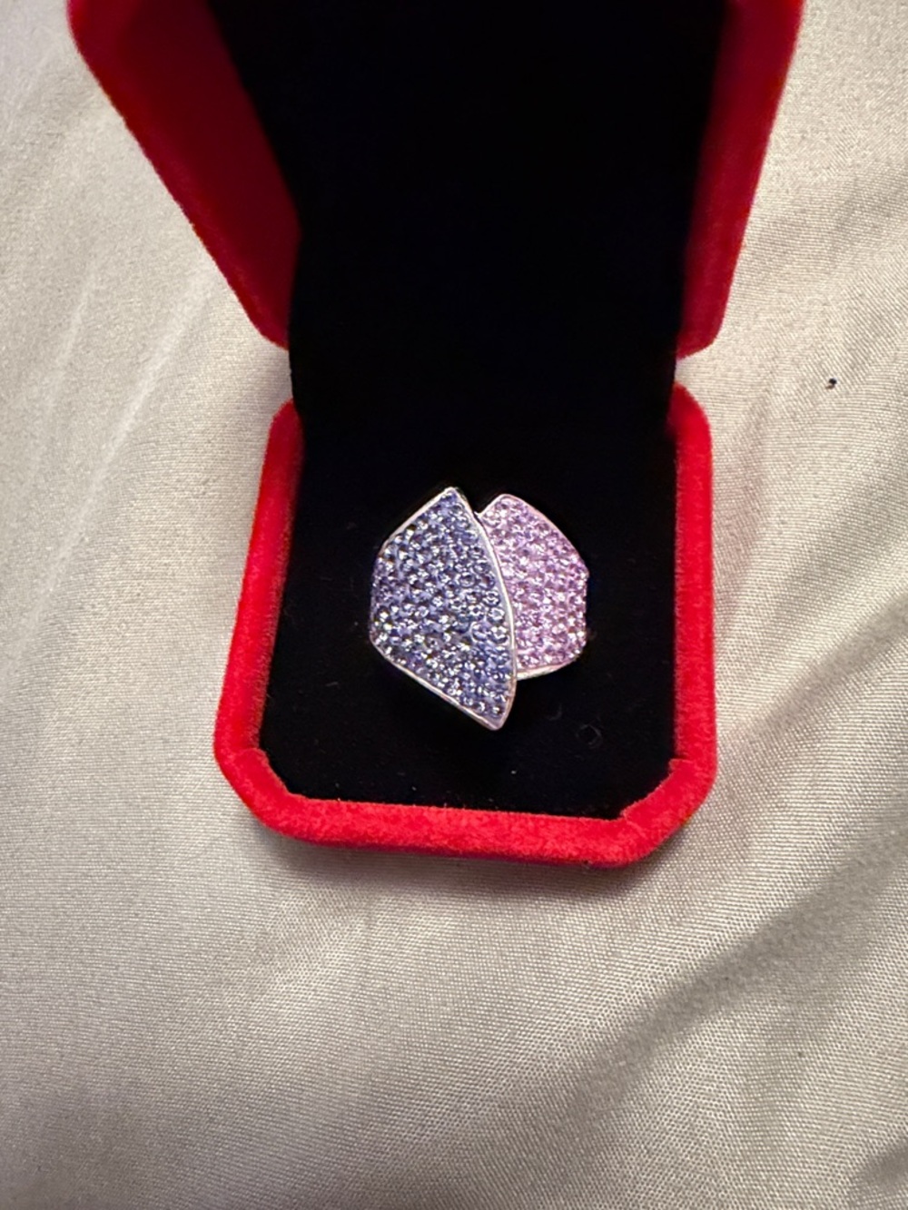 Two-Tone Purple Pavé Leaf Cocktail Ring